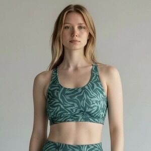 Juicy Couture Sport Teal Green Zebra Print Sports Bra Cutout Back Size M